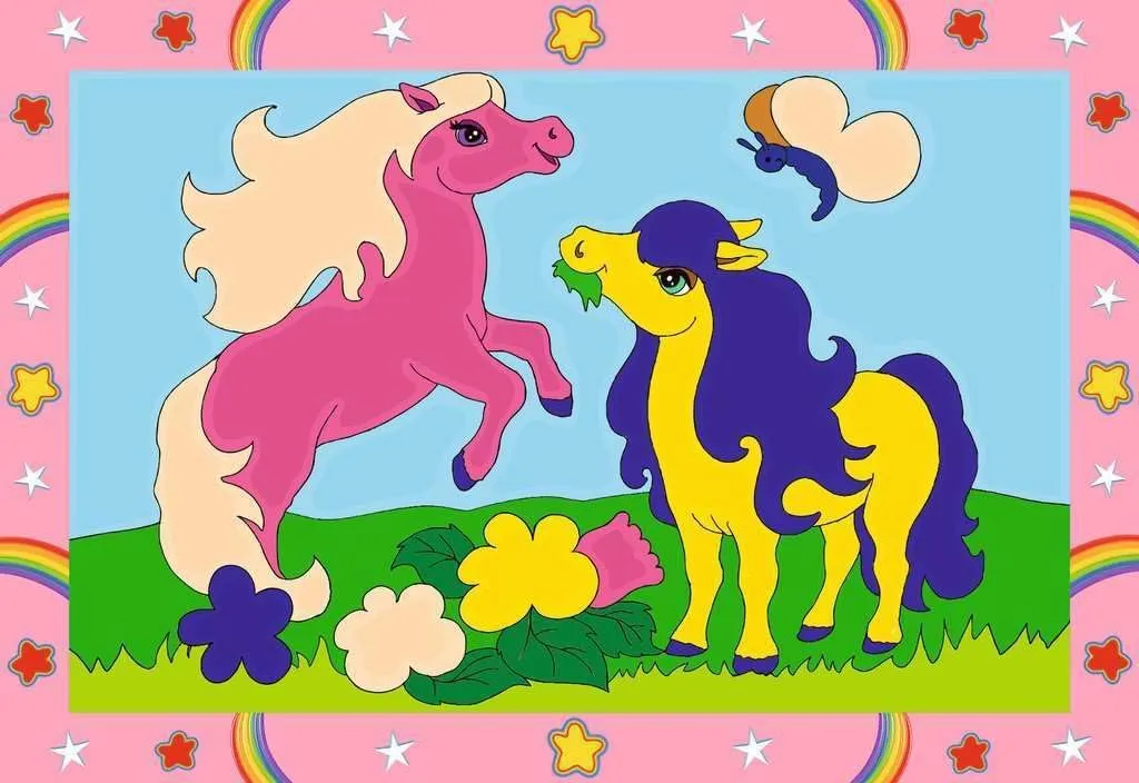 Ravensburger CreArt 27773 - Cute Ponies - Painting by Numbers Horses for Children from 5 Years, Painting Set with Frame, Brush and Acrylic Paints, Gift for Girls and Boys