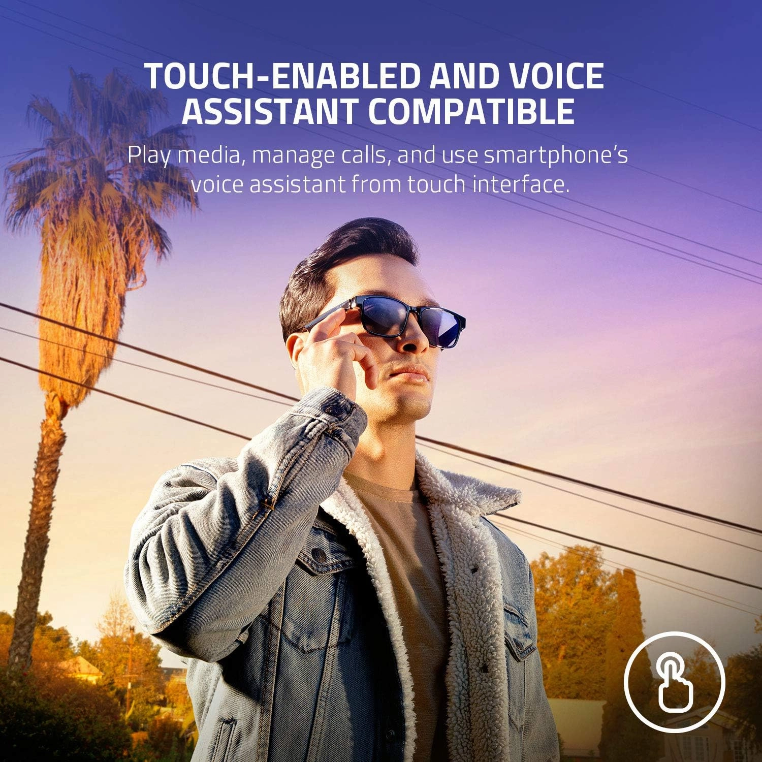 Razer Anzu Smart Glasses: Blue Light Filtering & Polarized Sunglass Lenses - Low Latency Audio - Built-in Mic & Speakers - Touch & Voice Assistant Compatible - 5hrs Battery - Round/Large