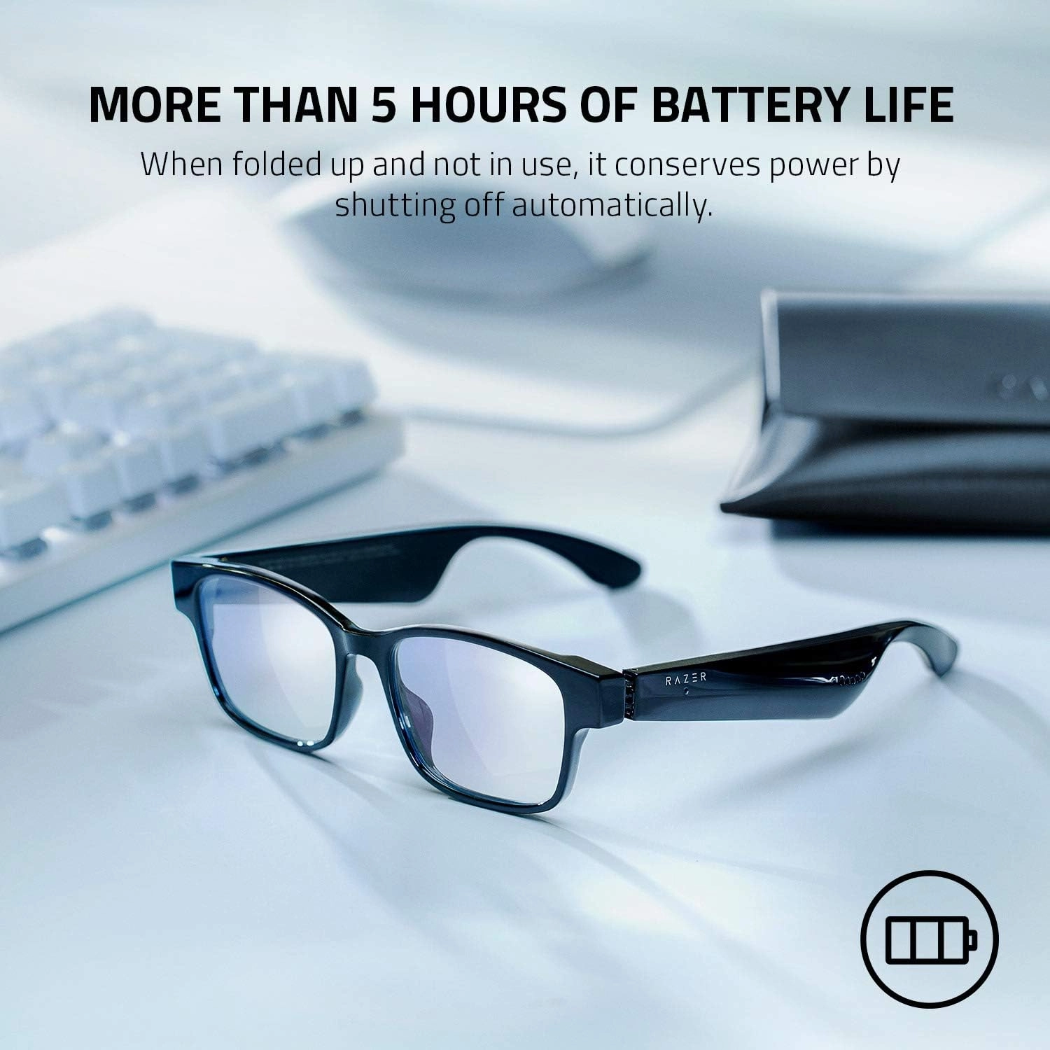 Razer Anzu Smart Glasses: Blue Light Filtering & Polarized Sunglass Lenses - Low Latency Audio - Built-in Mic & Speakers - Touch & Voice Assistant Compatible - 5hrs Battery - Round/Large