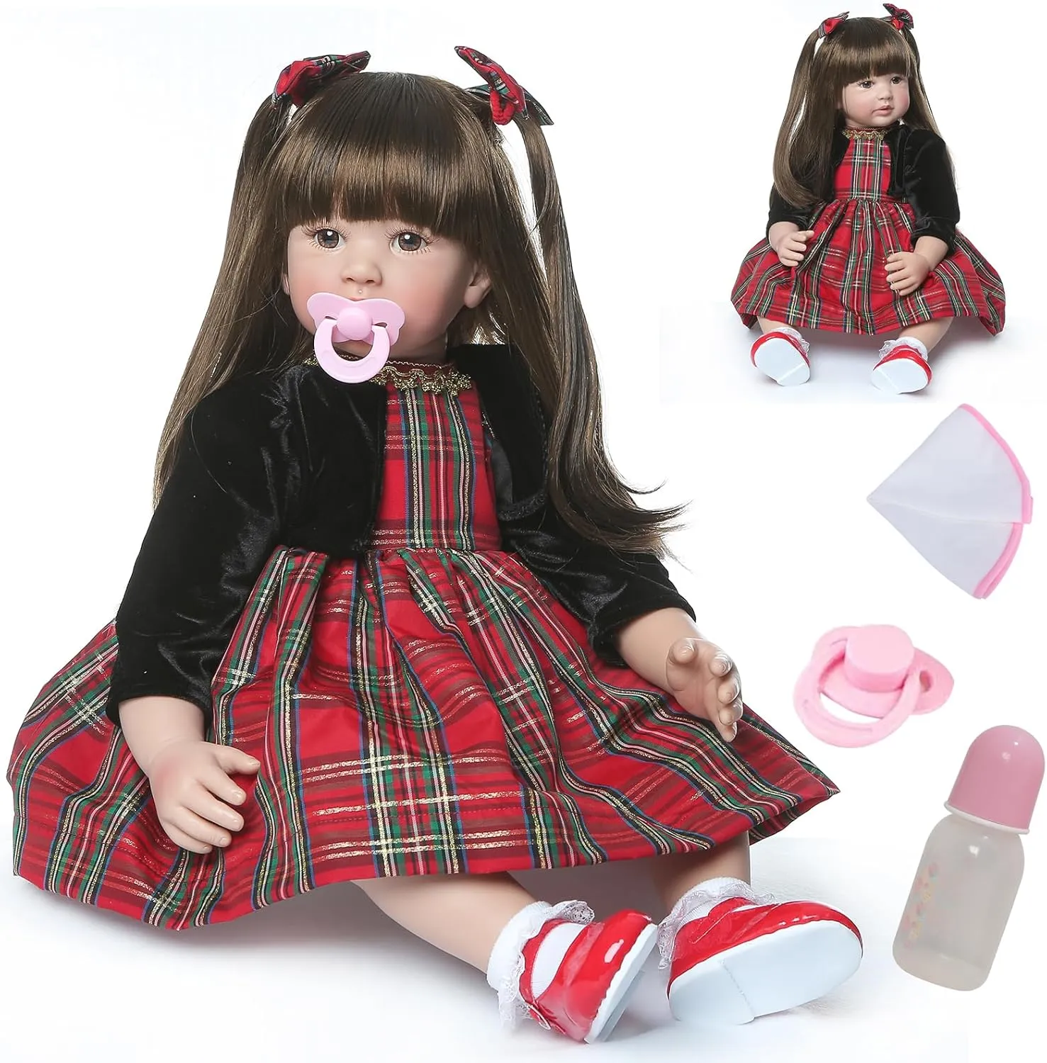 Reborn Baby Doll 24inch 60cm Soft Silicone Vinyl Real Life Baby Doll Magnetic Mouth Reborn Toddler Girls Gift Set for Ages 3 