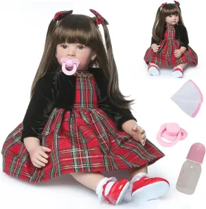 Reborn Baby Doll 24inch 60cm Soft Silicone Vinyl Real Life Baby Doll Magnetic Mouth Reborn Toddler Girls Gift Set for Ages 3 