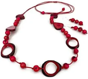 Red tagua necklace and earrings TAG670, long statement necklace set, statment tagua nut jewelry jewelry