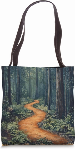 Redwood Forest Pathway Vintage Landscape Graphic Tote Bag