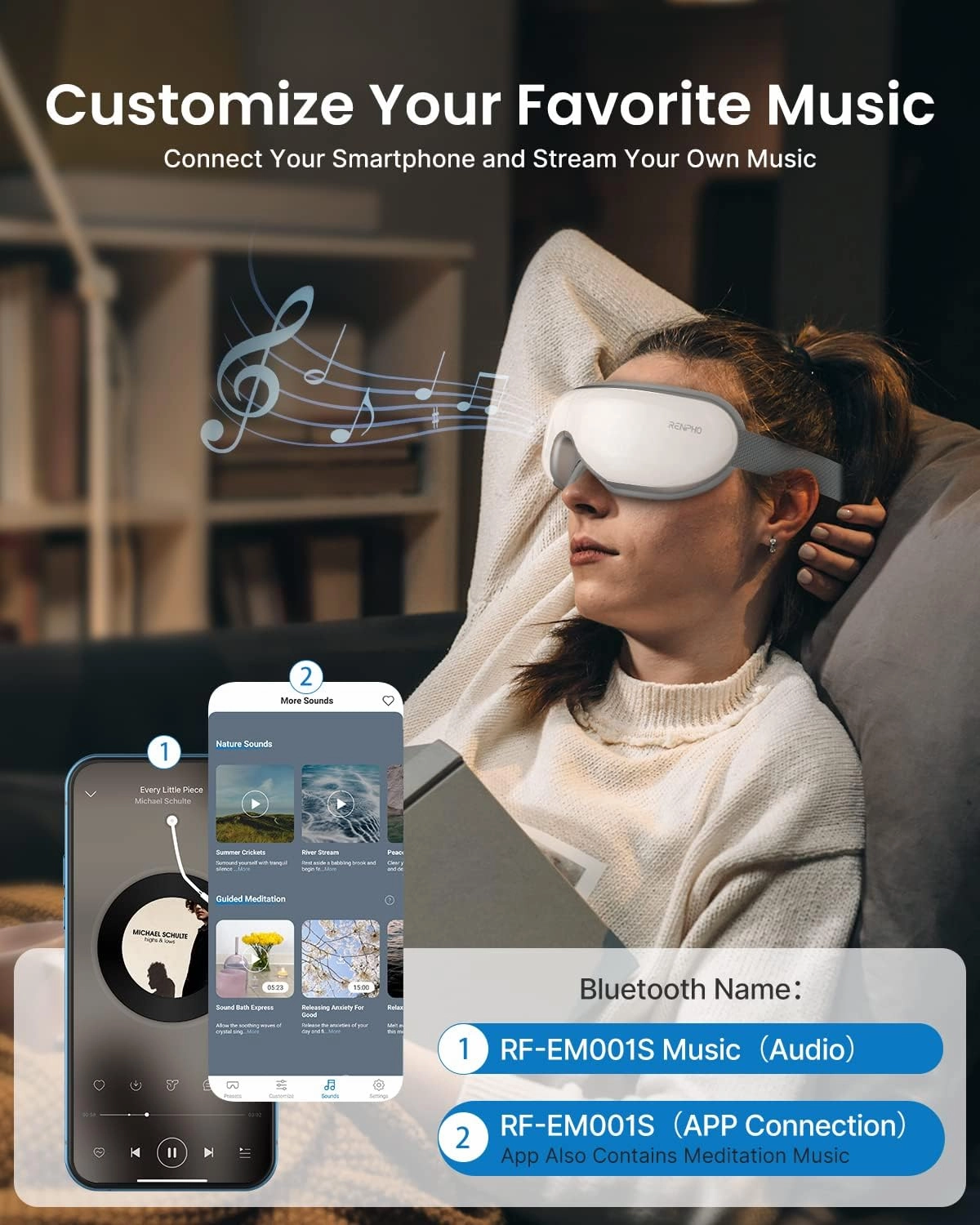 RENPHO FSA/HSA Eligible Eye Massager with App Control, Face Massager for Migraine Relief, Sleep Mask Massage Setting with DIY Mode, Fathers Day Birthday Gifts for Mom Dad Women Men