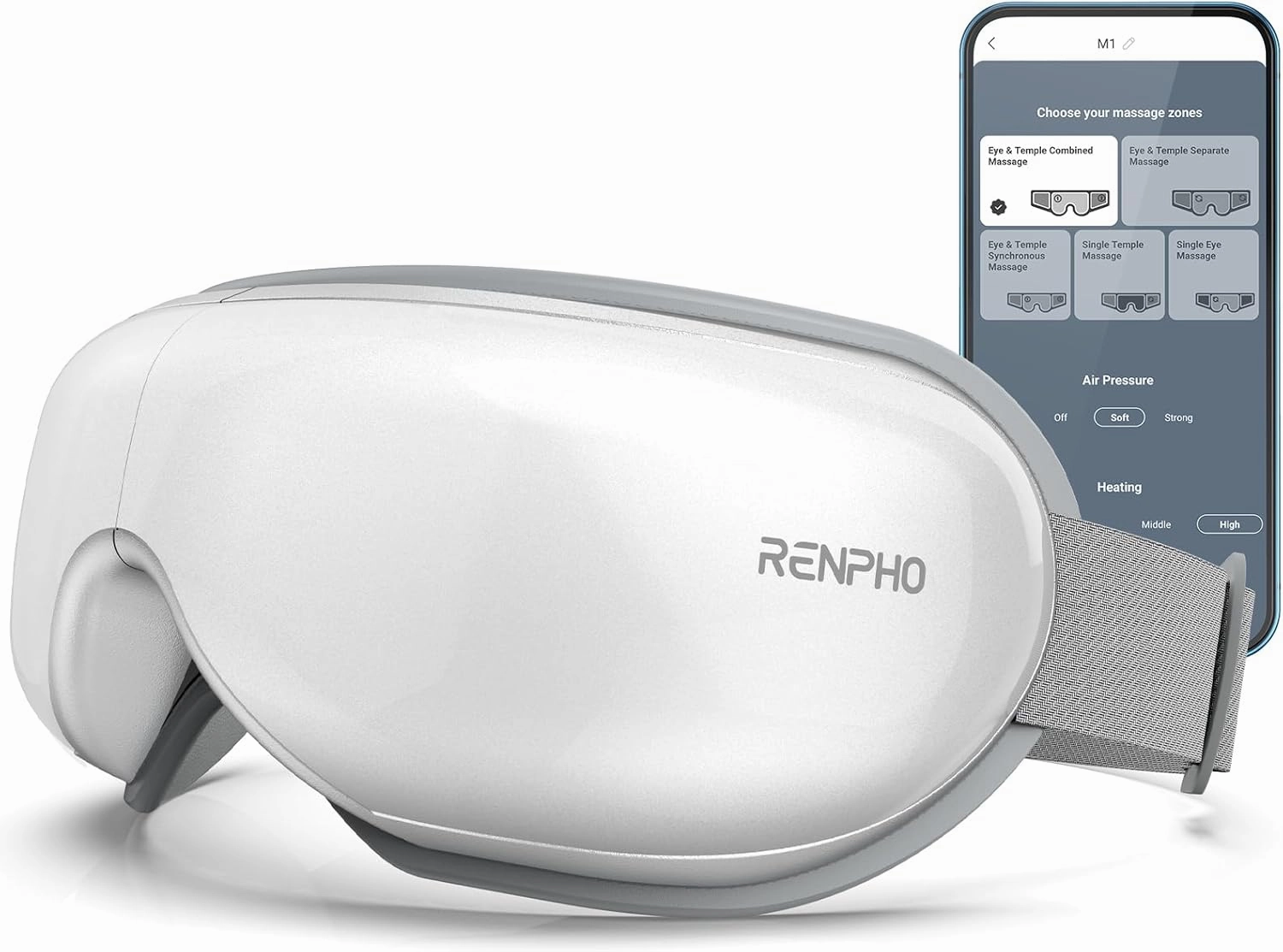 RENPHO FSA/HSA Eligible Eye Massager with App Control, Face Massager for Migraine Relief, Sleep Mask Massage Setting with DIY Mode, Fathers Day Birthday Gifts for Mom Dad Women Men