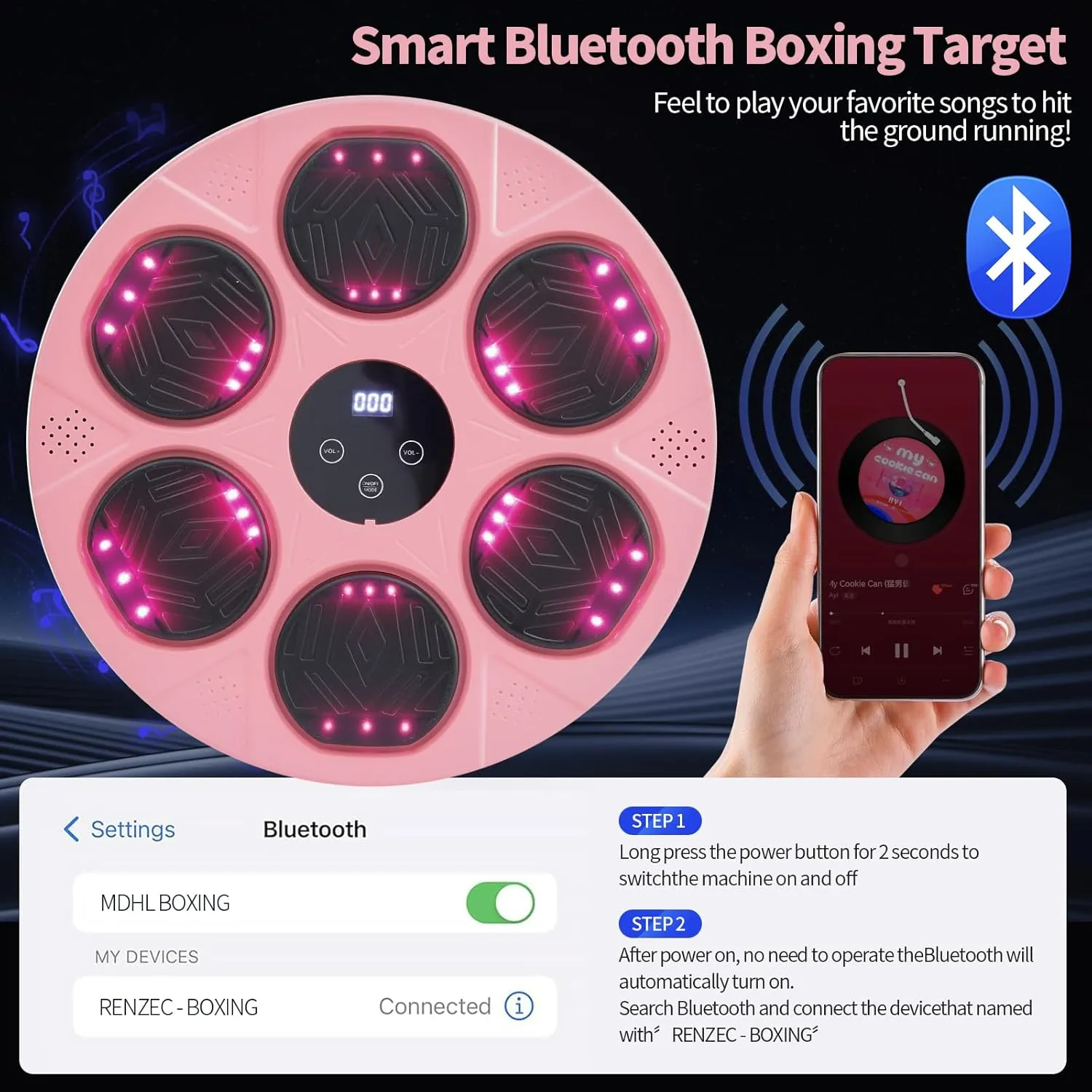 renZEC 2025 Music Boxing Machine for Adults and Kids, Smart Bluetooth Punching Bag with Boxing Gloves, Boxing Wall Mount Machine, Target Training Equipment for Home, Office, Gym(Upgrade)