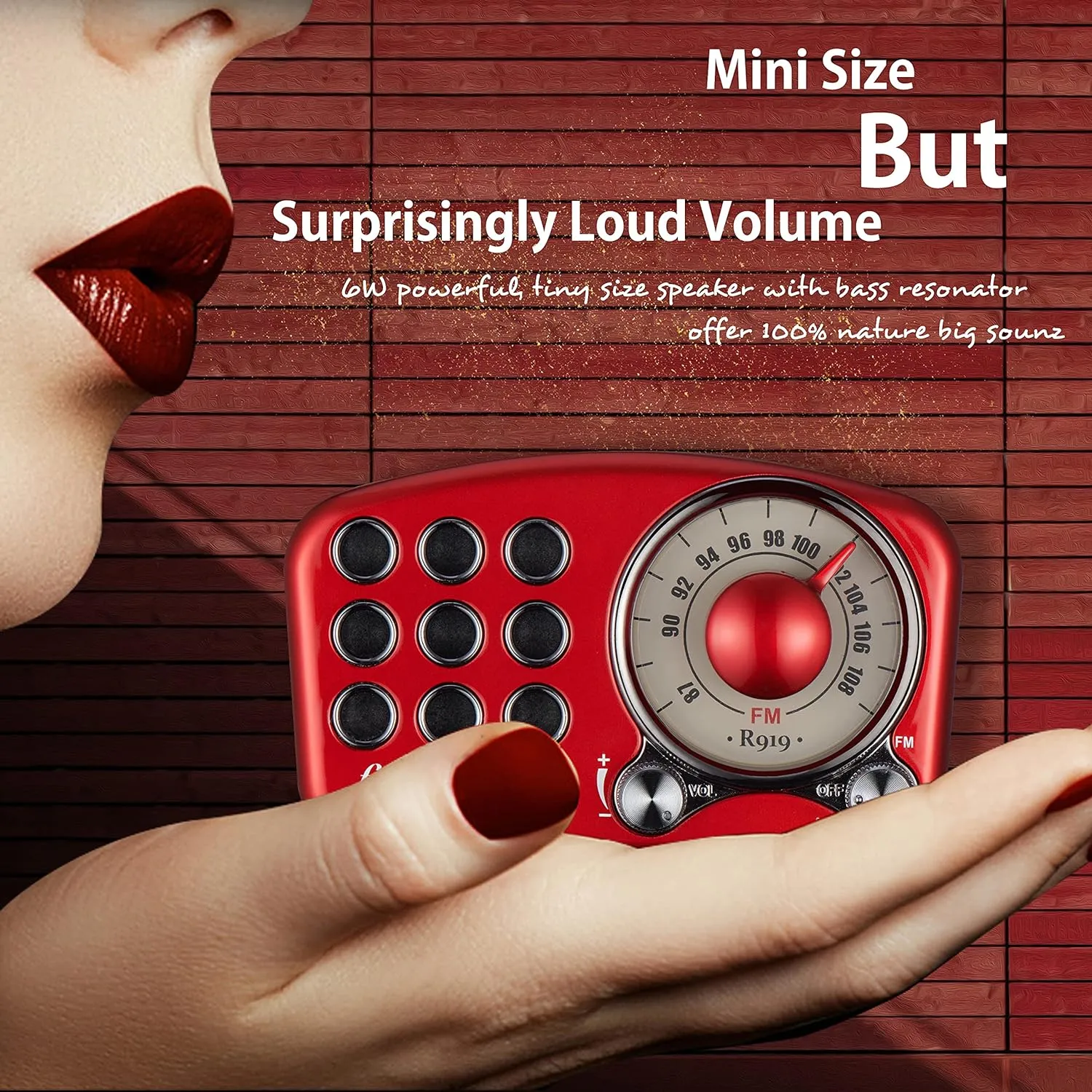 Retro Bluetooth Speaker, Vintage Radio-Greadio FM Radio with Old Fashioned Classic Style, Strong Bass Enhancement, Loud Volume, Bluetooth 5.0 Wireless Connection, TF Card and MP3 Player (RED)