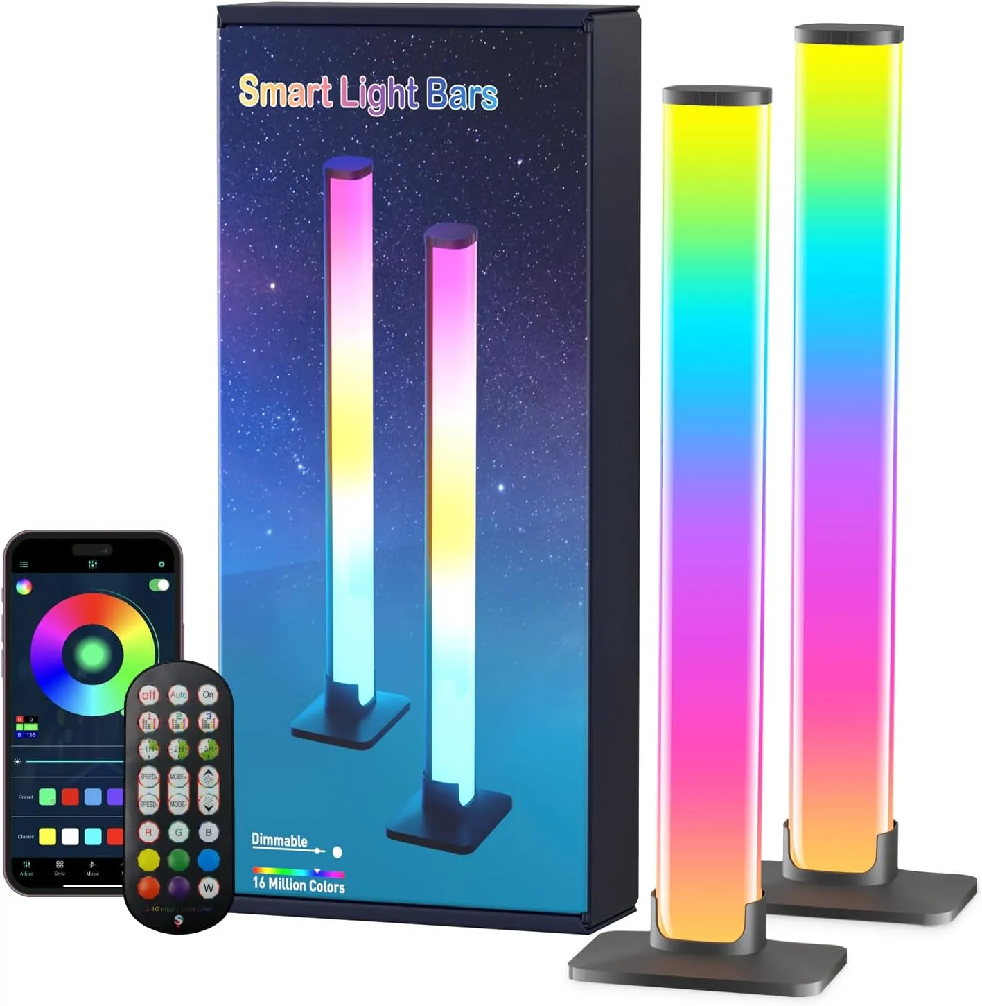 RGB Light Bar,Smart LED Light Bar for Room,16 Million Colors,Three Control Modes,Dynamic Music Sync Mode,213 Preset Modes,USB Interface（Without Adapter）