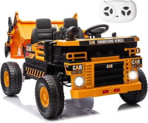 Ride on Dump Truck 24V, 4X70W Ride on Construction Vehicles Powerful Motors Up to 5Mph, 4WD Kids Car with Remote Control, Electric Dump Bed and Shovel, 2 Seater Soft Start for Boys Girls