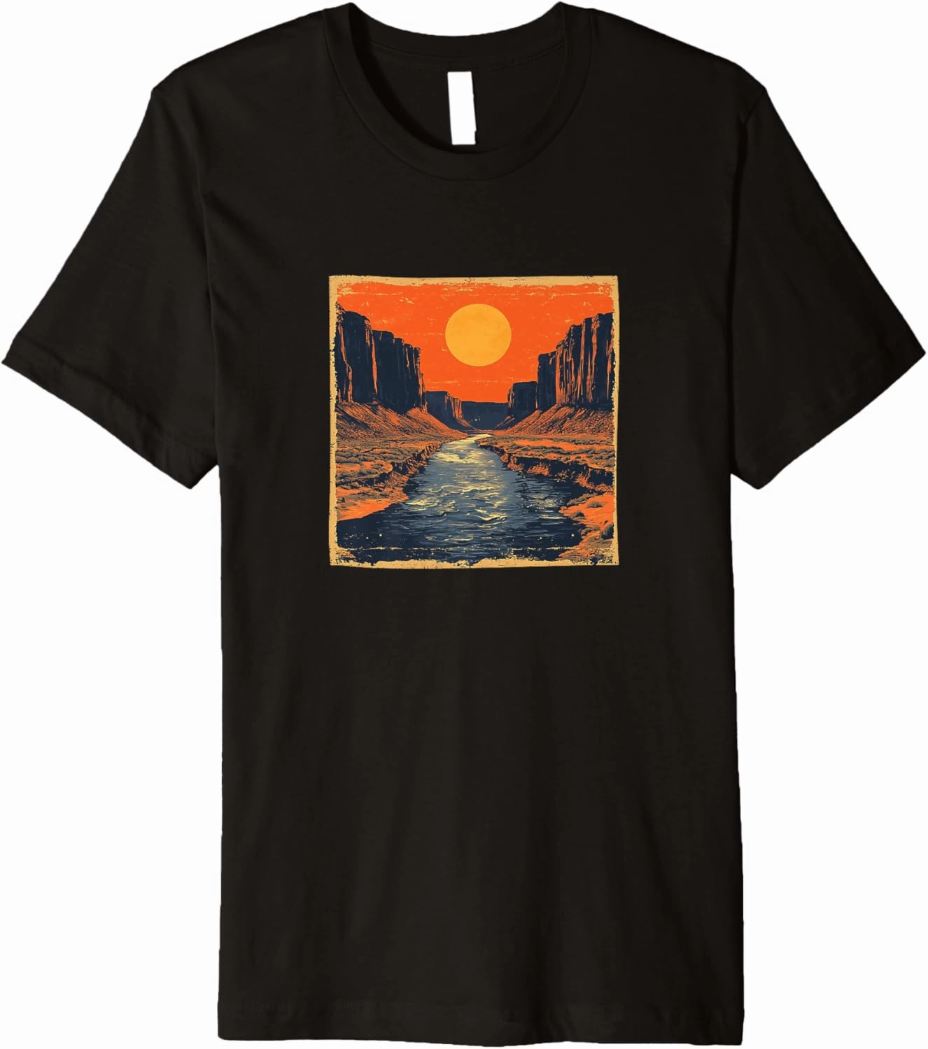 River Through A Canyon Vintage Landscape Graphic Premium T-Shirt