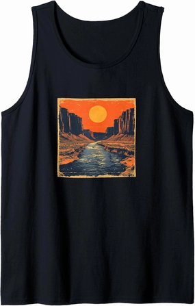 River Through A Canyon Vintage Landscape Graphic Tank Top