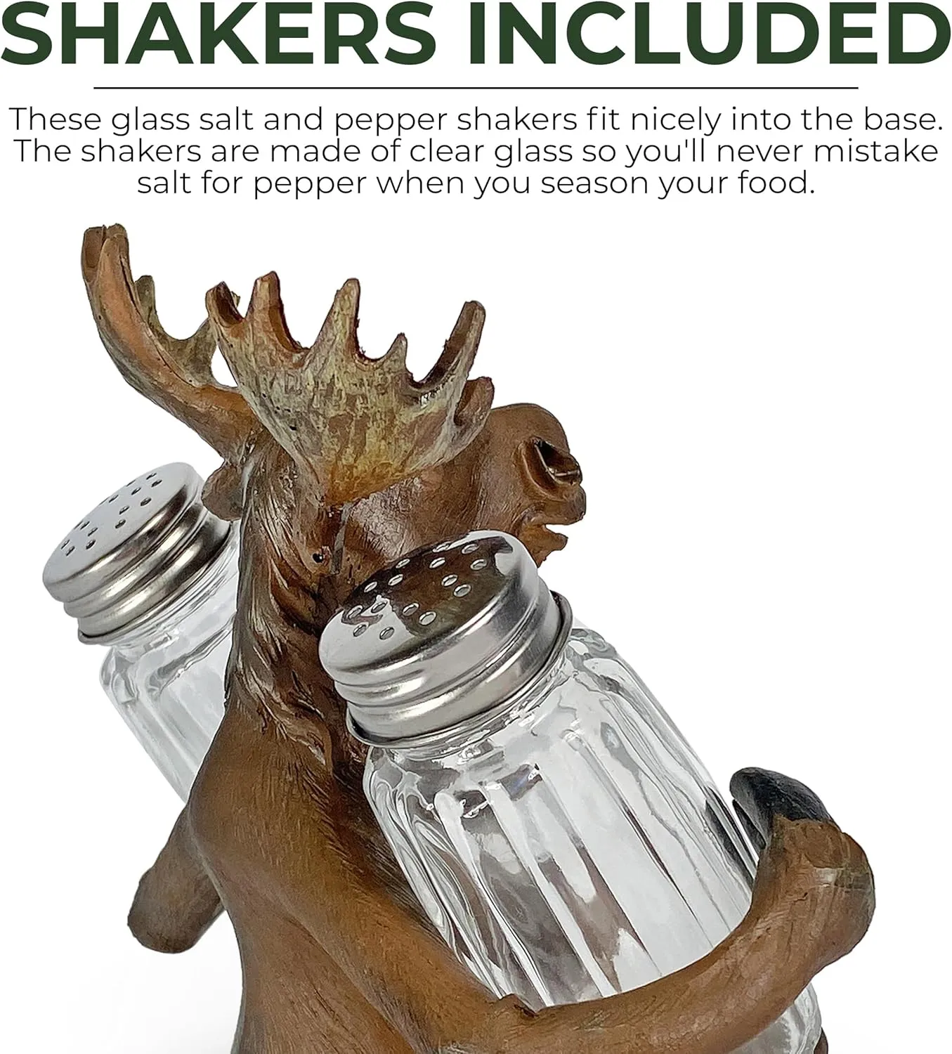 Rivers Edge Products Salt and Pepper Shakers Set, Unique Poly Resin and Glass Spice Dispenser, Novelty Kitchen Counter Décor