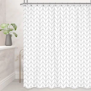 Riyidecor Herringbone Shower Curtain Extra Long Chevron 72Wx84H Inch White Grey Geometric Striped Dorm Simple Modern Classy Neutral Contemporary Decor Fabric Bathroom Set Polyester Waterproof