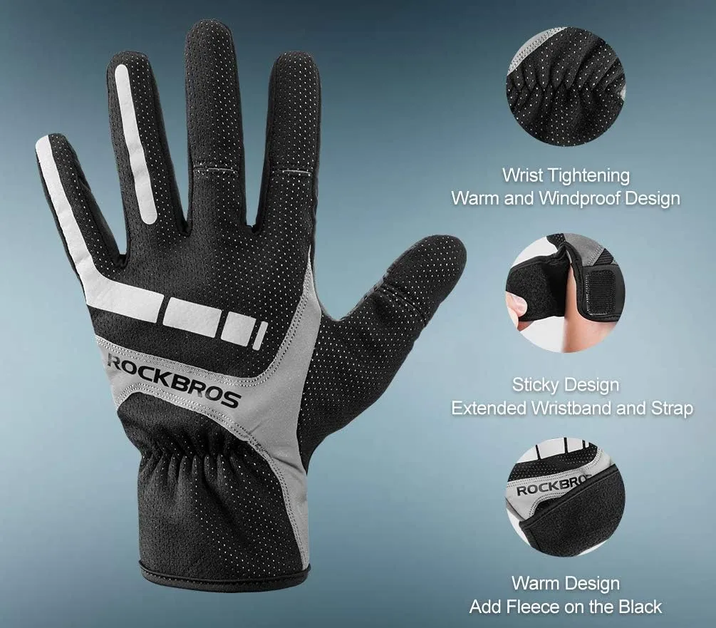 ROCKBROS Cycling Gloves - Full Finger Motocycle Mountain Bike Biking Gloves for Men