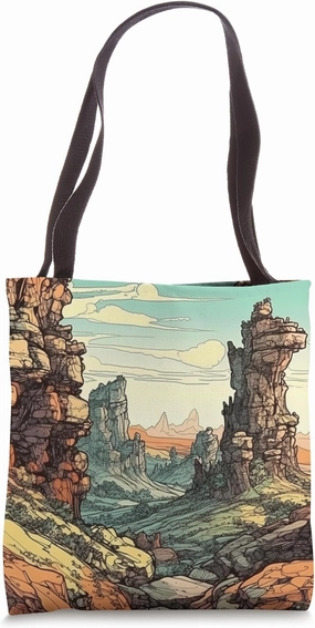 Rocky Outcrop With View Vintage Landscape Graphic Tote Bag