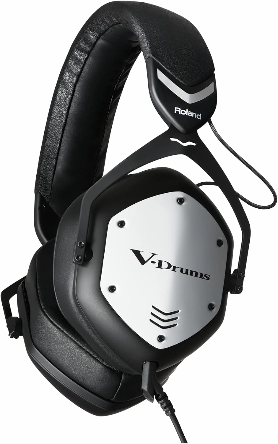 Roland VMH-D1 V-Drums Headphones | Designed by Roland & V-Moda for V-Drums & All Electronic Drum Kits | Immersive Sound | Long Cable for Tangle-Free Drumming | Customizable Shields, Black