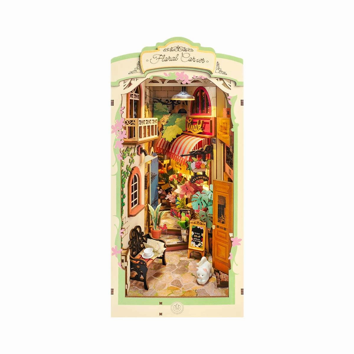Rolife Floral Corner DIY Book Nook Shelf Insert Kit 3D Wooden Dollhouse For Gift