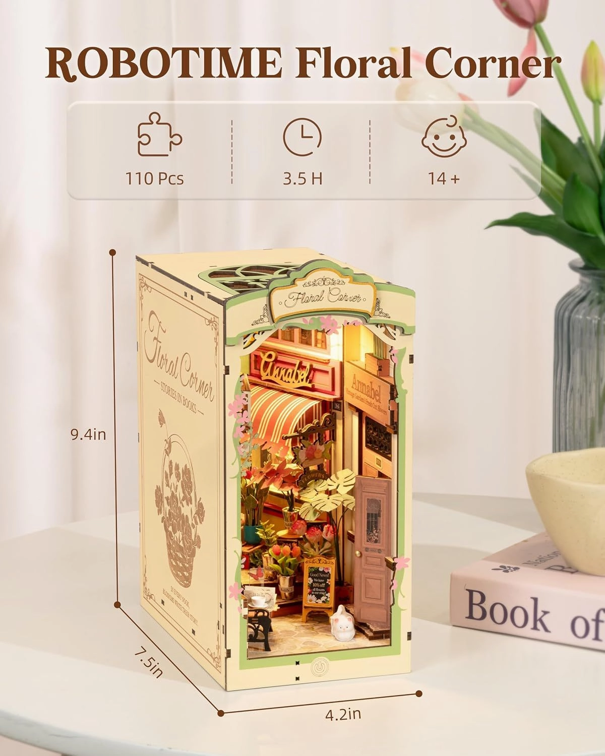 Rolife Floral Corner DIY Book Nook Shelf Insert Kit