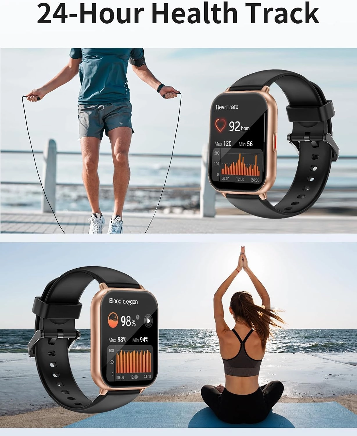 RUIMEN Smart Watches for Women Men (Answer/Make Calls), 1.8" Smartwatch for iOS/Android Phones, Fitness Tracker Heart Rate/Sleep Monitor Digital Watch Waterproof (2 Bands Included) (Black/Copper)