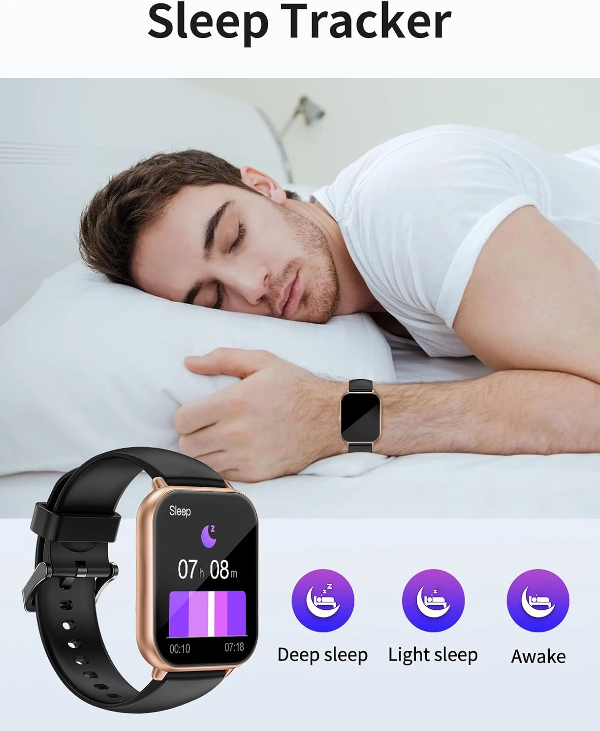 RUIMEN Smart Watches for Women Men (Answer/Make Calls), 1.8" Smartwatch for iOS/Android Phones, Fitness Tracker Heart Rate/Sleep Monitor Digital Watch Waterproof (2 Bands Included) (Black/Copper)