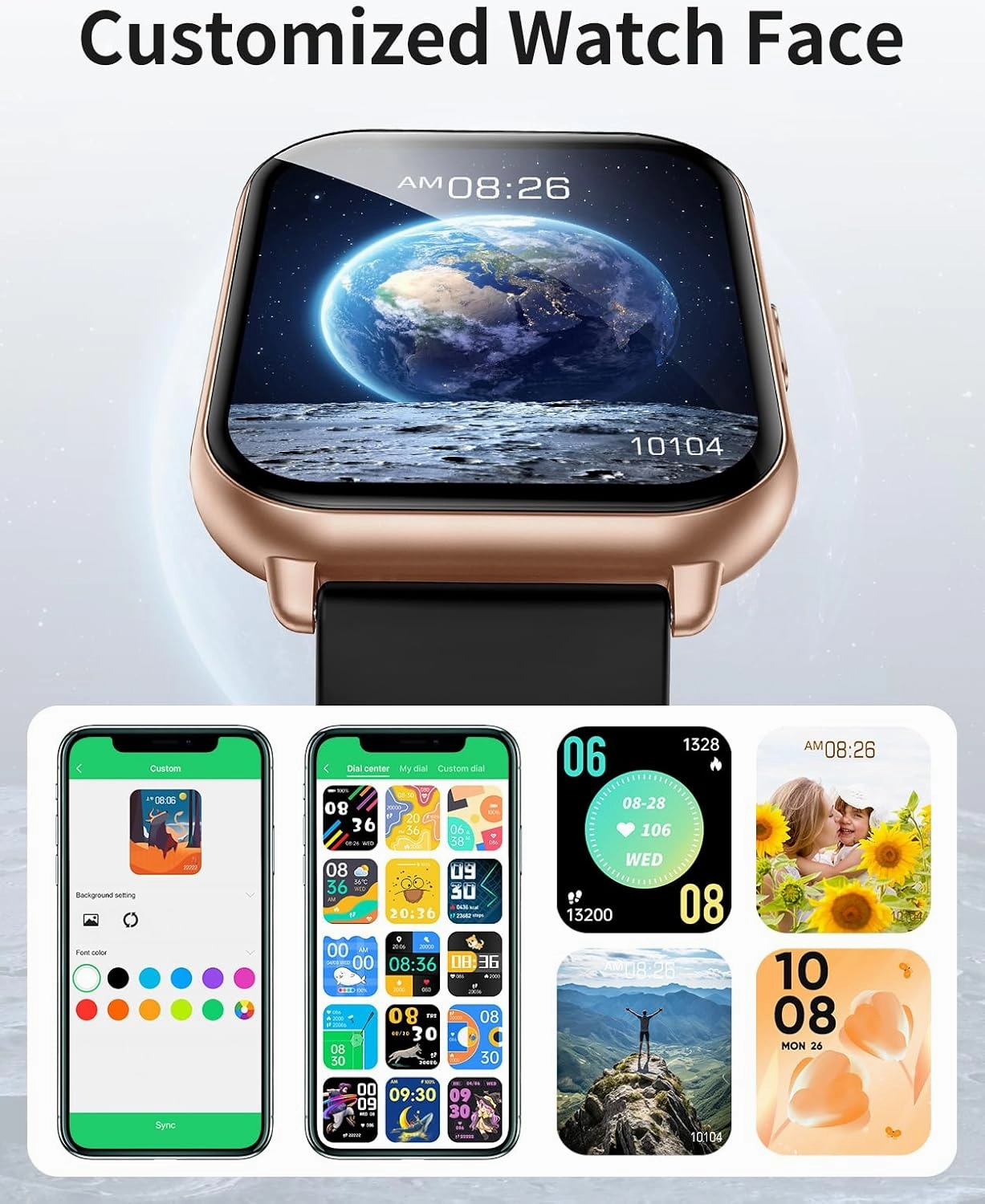 RUIMEN Smart Watches for Women Men (Answer/Make Calls), 1.8" Smartwatch for iOS/Android Phones, Fitness Tracker Heart Rate/Sleep Monitor Digital Watch Waterproof (2 Bands Included) (Black/Copper)