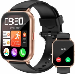 RUIMEN Smart Watches for Women Men (Answer/Make Calls), 1.8" Smartwatch for iOS/Android Phones, Fitness Tracker Heart Rate/Sleep Monitor Digital Watch Waterproof (2 Bands Included) (Black/Copper)