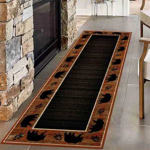 Rustic Cabin Runner Rug, 2x6ft, Wildlife Black Bear Leaf Border Accent Hallway Rugs, Retro Rust Red Carpet with Non-Slip Backing, Low-Pile Thin Runner Area Rug for Kitchen Bathroom Office