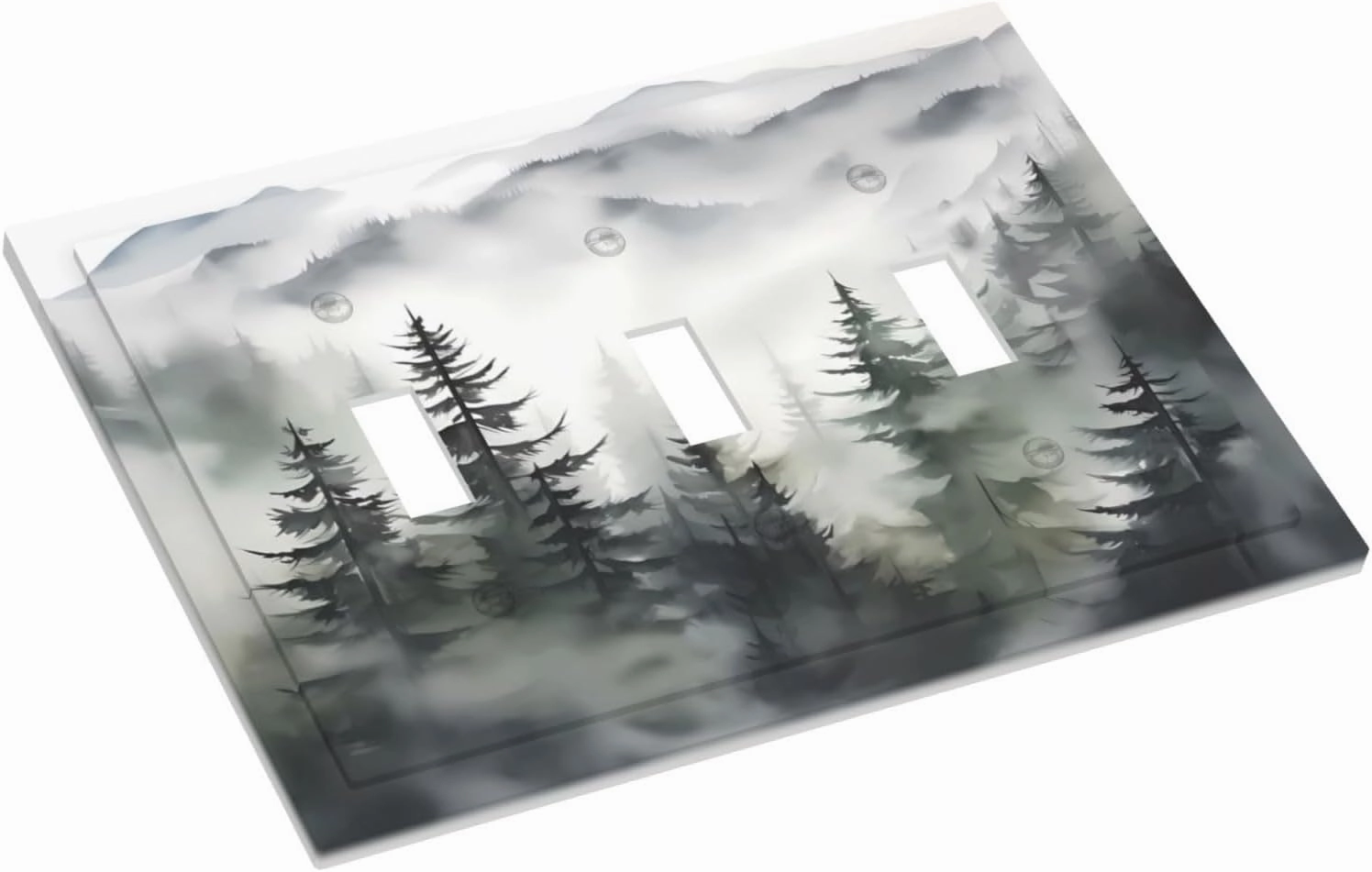 Rustic Misty Forest Tree 3 Gang Triple Toggle Decorative Light Switch Cover Mountain Landscape Electrical Wall Plates Receptacle Switchplate Faceplates for Bathroom Bedroom