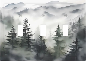 Rustic Misty Forest Tree 3 Gang Triple Toggle Decorative Light Switch Cover Mountain Landscape Electrical Wall Plates Receptacle Switchplate Faceplates for Bathroom Bedroom