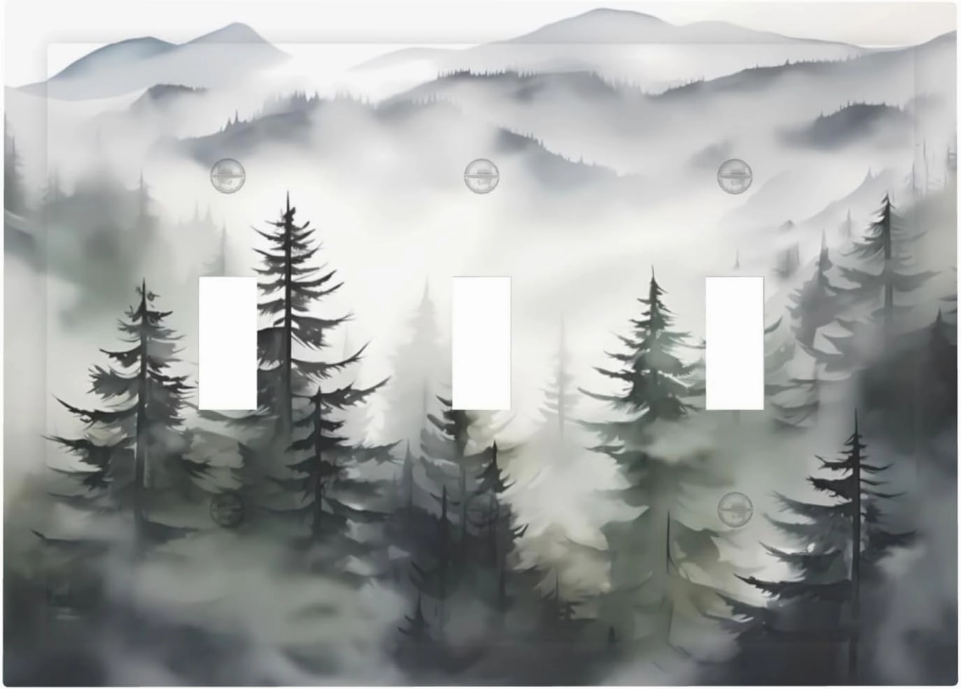 Rustic Misty Forest Tree 3 Gang Triple Toggle Decorative Light Switch Cover Mountain Landscape Electrical Wall Plates Receptacle Switchplate Faceplates for Bathroom Bedroom