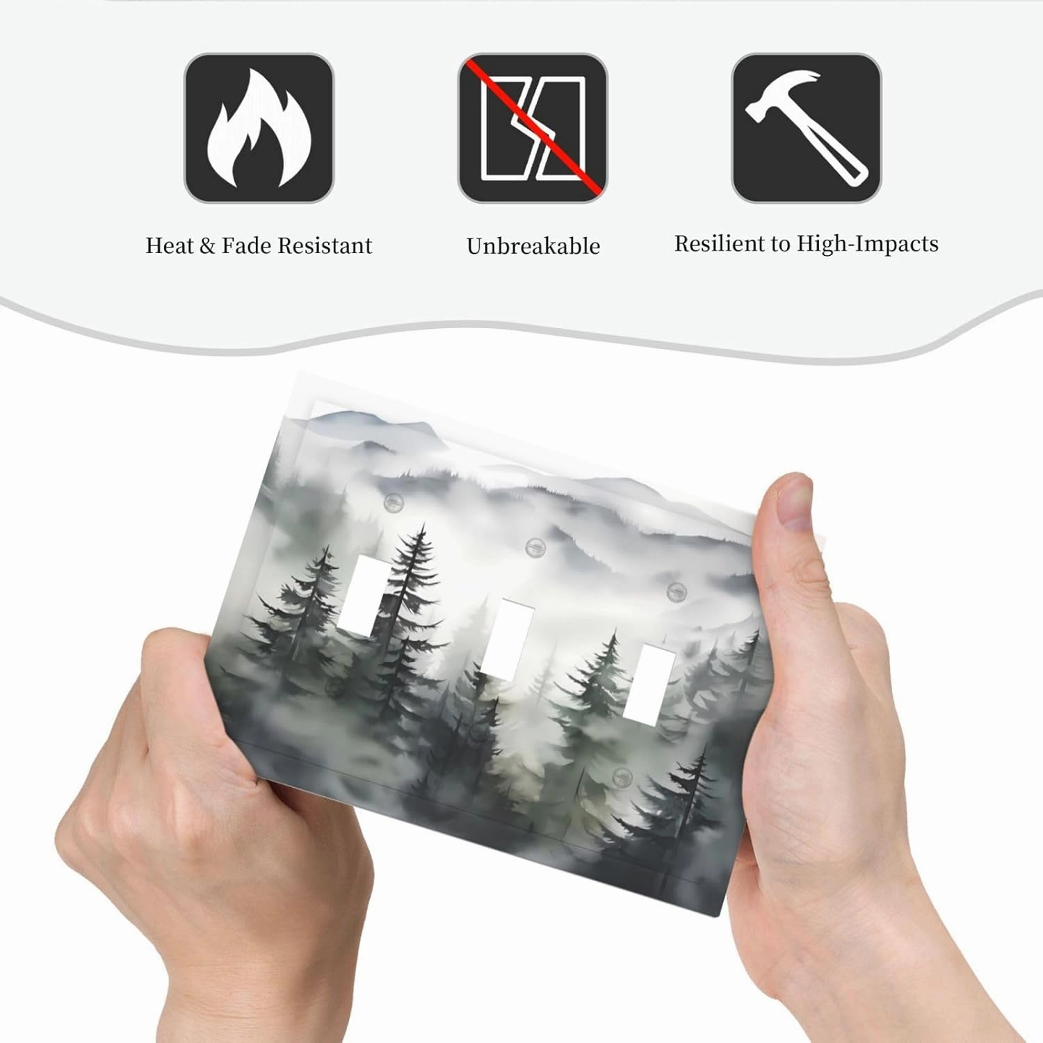 Rustic Misty Forest Tree 3 Gang Triple Toggle Decorative Light Switch Cover Mountain Landscape Electrical Wall Plates Receptacle Switchplate Faceplates for Bathroom Bedroom