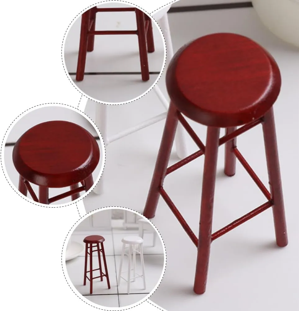SAFIGLE 3 Pcs Decorative Miniature Furniture Set - Mini House Accessories with Solid Wood Bar Stool and Cushion, Perfect for Dollhouse Decor Wooden Stools for Kitchen Counter Dool Stool