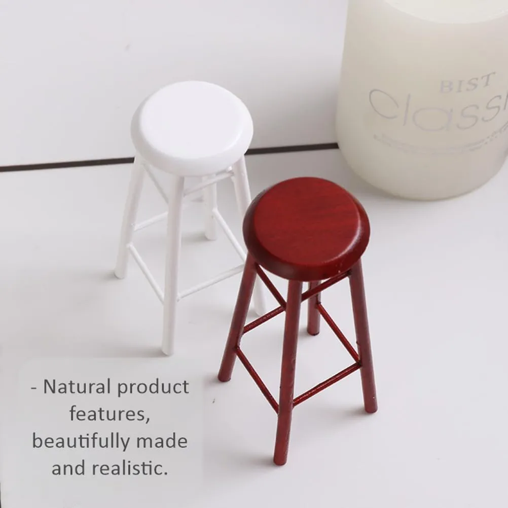 SAFIGLE 3 Pcs Decorative Miniature Furniture Set - Mini House Accessories with Solid Wood Bar Stool and Cushion, Perfect for Dollhouse Decor Wooden Stools for Kitchen Counter Dool Stool