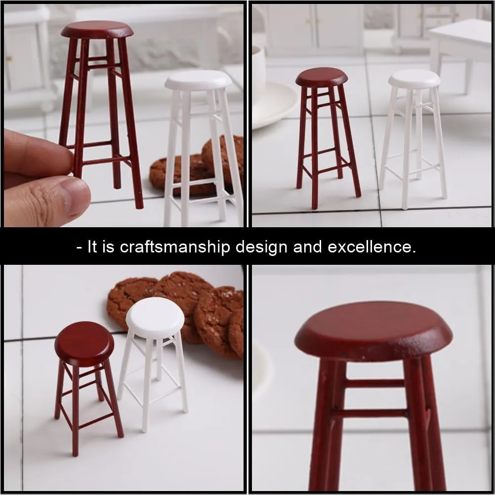 SAFIGLE 3 Pcs Decorative Miniature Furniture Set - Mini House Accessories with Solid Wood Bar Stool and Cushion, Perfect for Dollhouse Decor Wooden Stools for Kitchen Counter Dool Stool