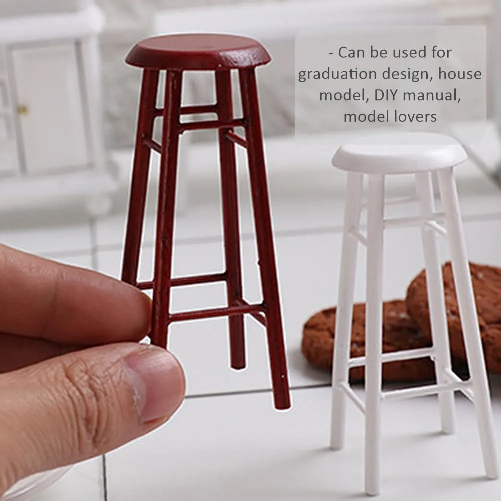 SAFIGLE 3 Pcs Decorative Miniature Furniture Set - Mini House Accessories with Solid Wood Bar Stool and Cushion, Perfect for Dollhouse Decor Wooden Stools for Kitchen Counter Dool Stool