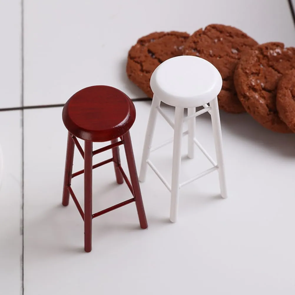 SAFIGLE 3 Pcs Decorative Miniature Furniture Set - Mini House Accessories with Solid Wood Bar Stool and Cushion, Perfect for Dollhouse Decor Wooden Stools for Kitchen Counter Dool Stool
