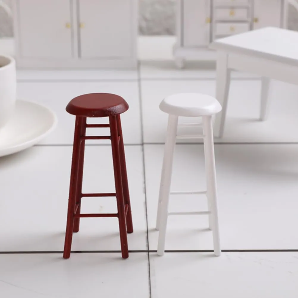 SAFIGLE 3 Pcs Decorative Miniature Furniture Set - Mini House Accessories with Solid Wood Bar Stool and Cushion, Perfect for Dollhouse Decor Wooden Stools for Kitchen Counter Dool Stool