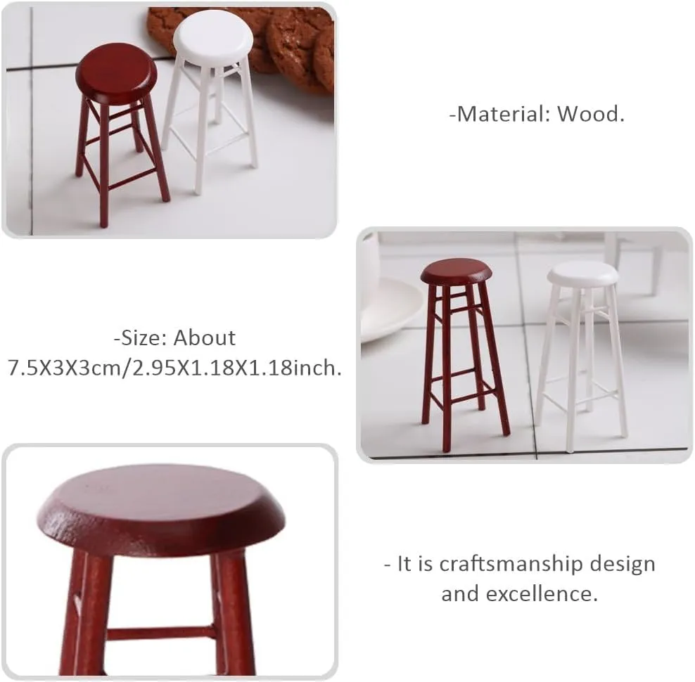 SAFIGLE 3 Pcs Decorative Miniature Furniture Set - Mini House Accessories with Solid Wood Bar Stool and Cushion, Perfect for Dollhouse Decor Wooden Stools for Kitchen Counter Dool Stool