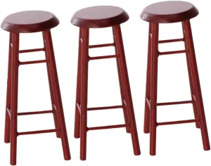 SAFIGLE 3 Pcs Decorative Miniature Furniture Set - Mini House Accessories with Solid Wood Bar Stool and Cushion, Perfect for Dollhouse Decor Wooden Stools for Kitchen Counter Dool Stool