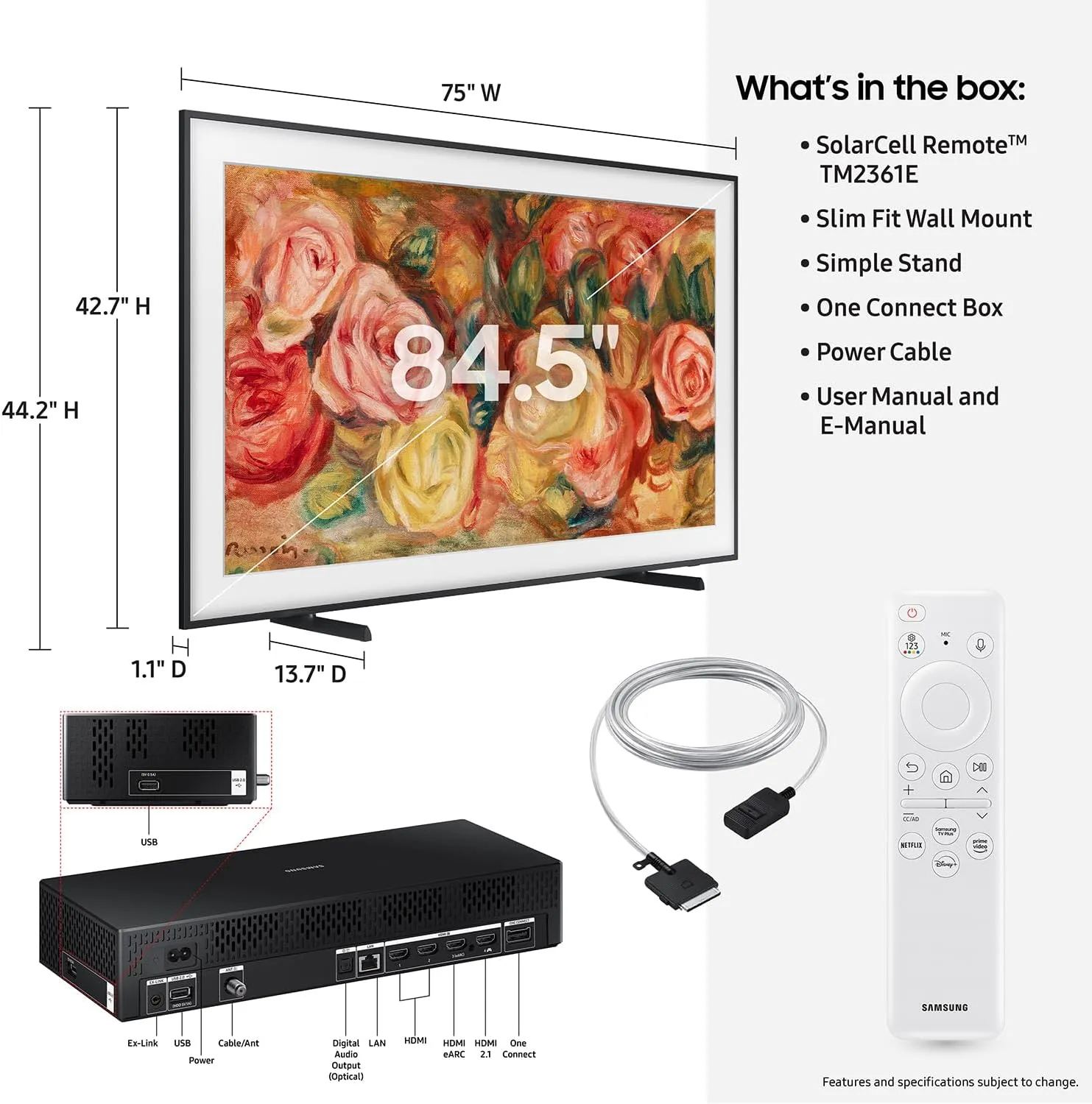 SAMSUNG 85-Inch Class QLED 4K LS03D The Frame Series Quantum HDR Smart TV w/Dolby Atmos, Art Mode, Anti-Reflection, Customizable Frame, Slim Fit Wall Mount with Alexa Built-in (QN85LS03D, 2024 Model)