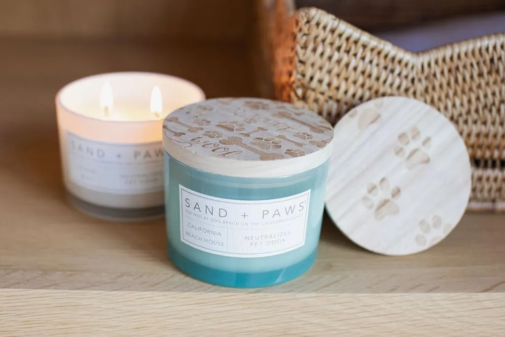 Sand   Paws Scented Candle -California Beach House –Luxurious Air Freshening Jar Candles Neutralize pet Odors and Enhance Home décor – 100% Cotton Lead-Free Wicks - 12oz