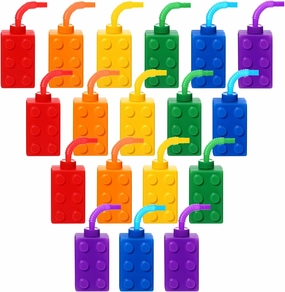 Sawysine 18 Set Building Blocks Cups 10 oz Blocks Reusable Party Favors Cup Plastic Colored Brick Drinking with Lids and Straws for Birthday Party Supplies Favors Decorations
