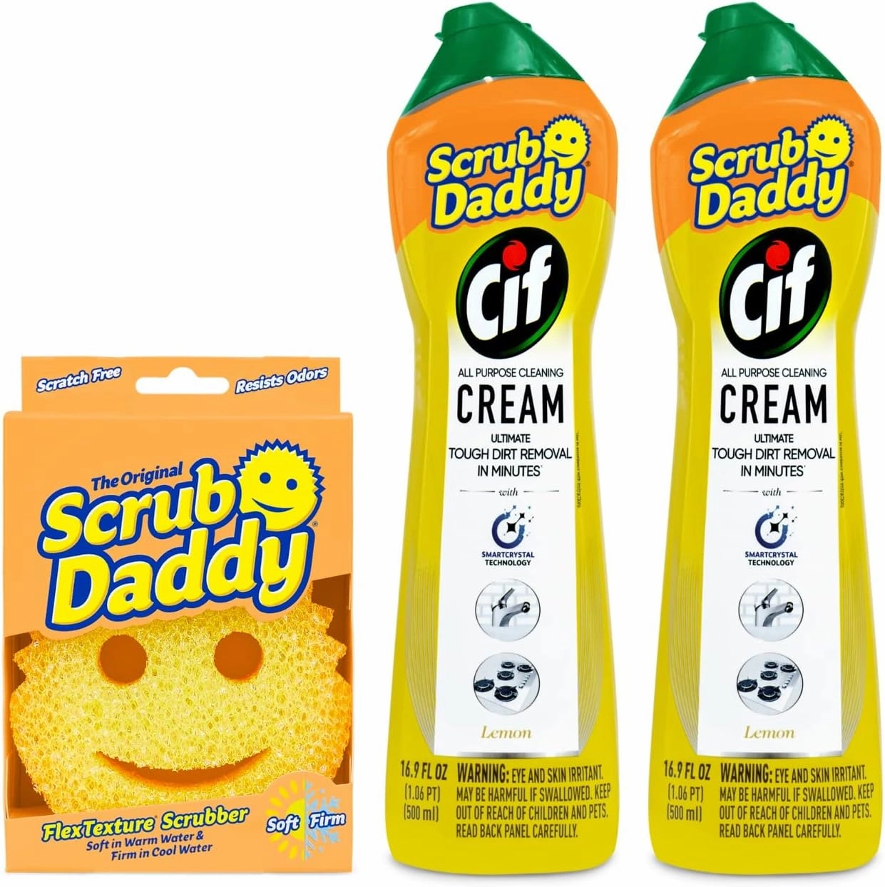 Scrub Daddy   2x Cif All Purpose Cleaning Cream, Lemon - Multi Surface Household Cleaning Cream Scratch-Free Multipurpose Dish Sponge