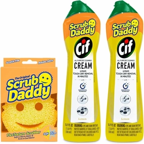 Scrub Daddy   2x Cif All Purpose Cleaning Cream, Lemon - Multi Surface Household Cleaning Cream Scratch-Free Multipurpose Dish Sponge