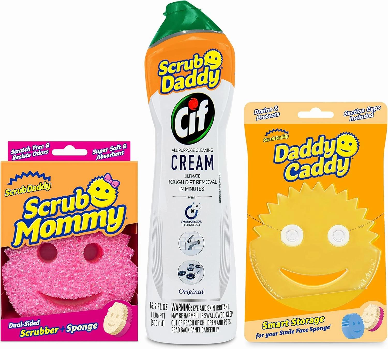 Scrub Daddy Scrub Mommy, Daddy Caddy   Cif All Purpose Cleaner - Scratch-Free, Dual-Sided Kitchen   Bathroom Scrubber   Multipurpose Cleaning Cream - Cleaning Supplies Kit for Multiple Surfaces