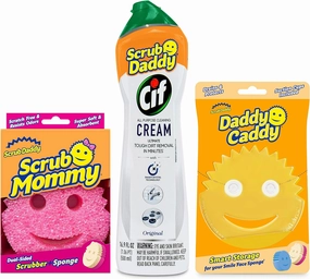 Scrub Daddy Scrub Mommy, Daddy Caddy   Cif All Purpose Cleaner - Scratch-Free, Dual-Sided Kitchen   Bathroom Scrubber   Multipurpose Cleaning Cream - Cleaning Supplies Kit for Multiple Surfaces