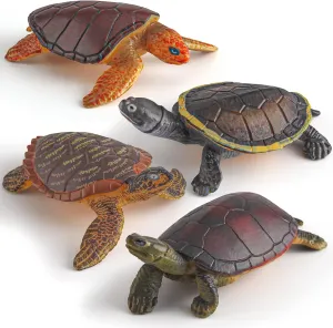 Sea Turtles Figurine 4PCS Small Turtle Figure Soft-shelled Plastic Tortoises Toys for Kids for Party Favor Decoration
