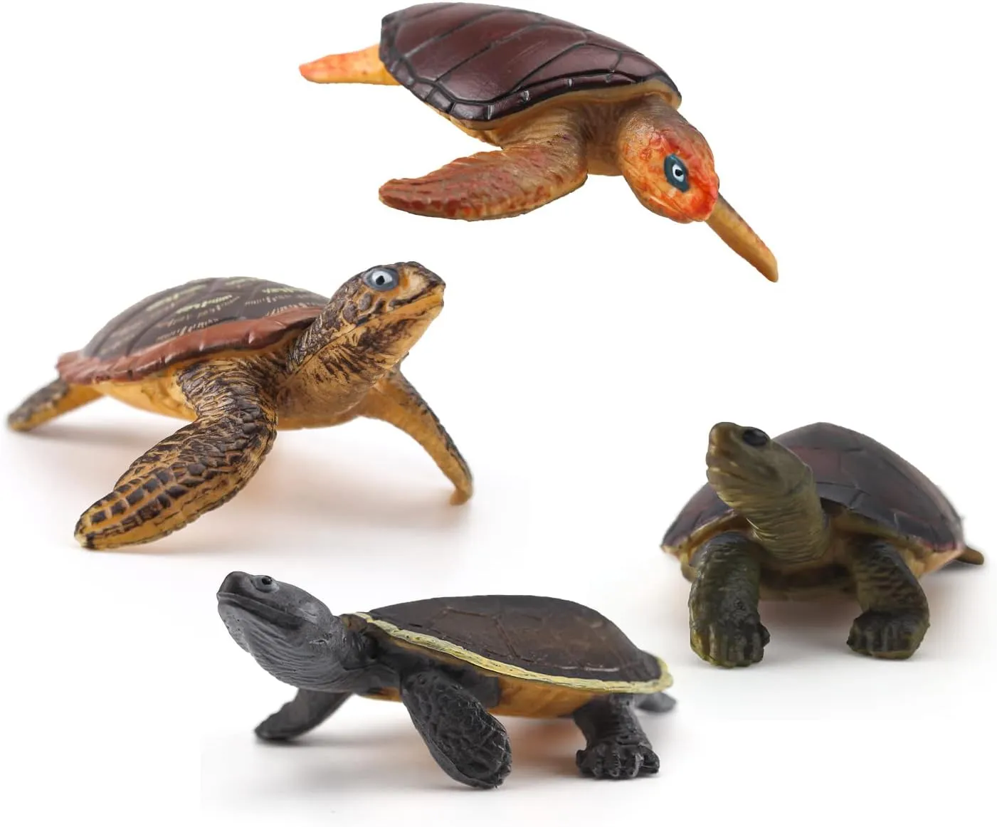 Sea Turtles Figurine 4PCS Small Turtle Figure Soft-shelled Plastic Tortoises Toys for Kids for Party Favor Decoration