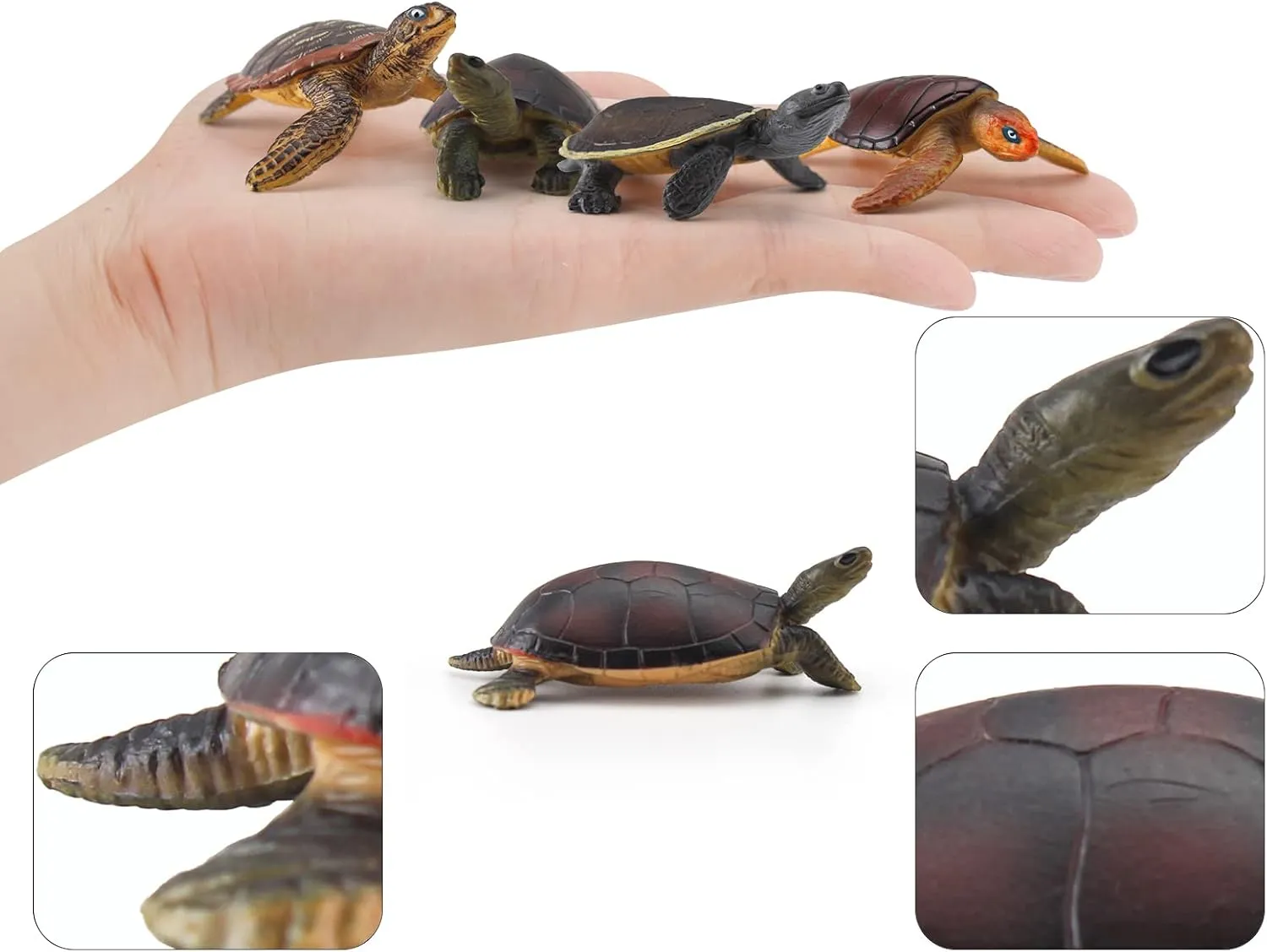 Sea Turtles Figurine 4PCS Small Turtle Figure Soft-shelled Plastic Tortoises Toys for Kids for Party Favor Decoration