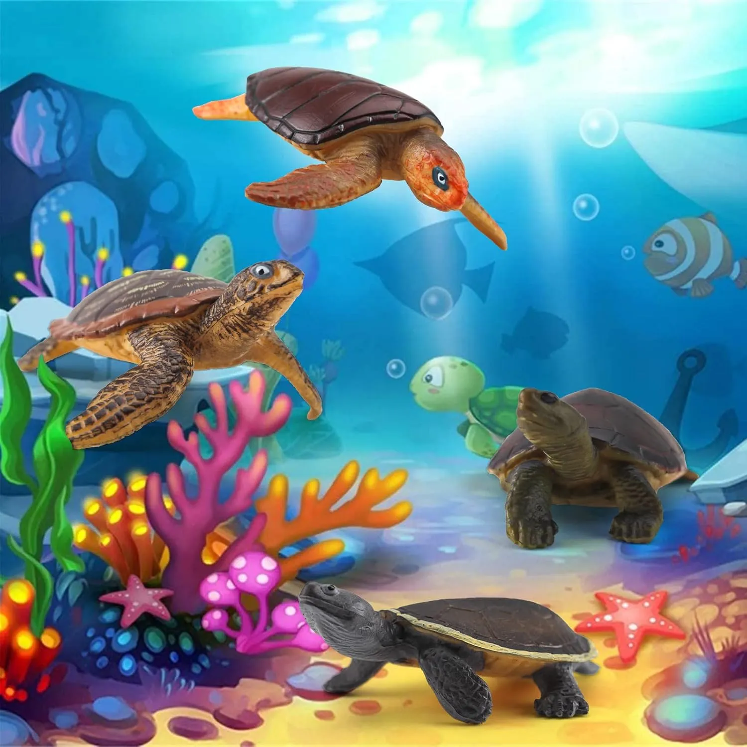 Sea Turtles Figurine 4PCS Small Turtle Figure Soft-shelled Plastic Tortoises Toys for Kids for Party Favor Decoration